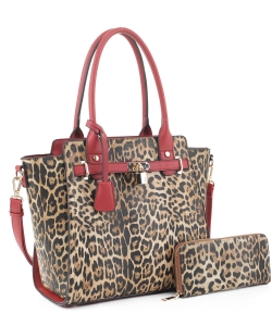 Leopard Print Satchel with Matching Wallet LM19632 RED